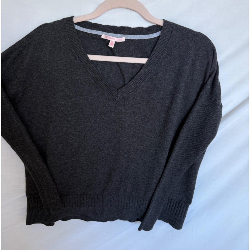 Victoria's Secret Charcoal Gray Cotton Cashmere V-Neck Sweater Womens XS